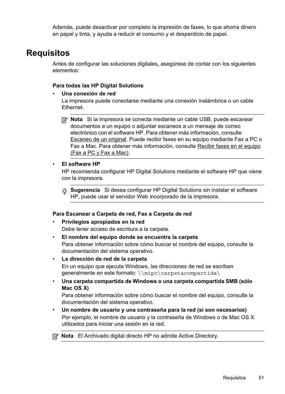 Requisitos | HP Officejet Pro 8500A Manual del usuario | Página 55 / 264