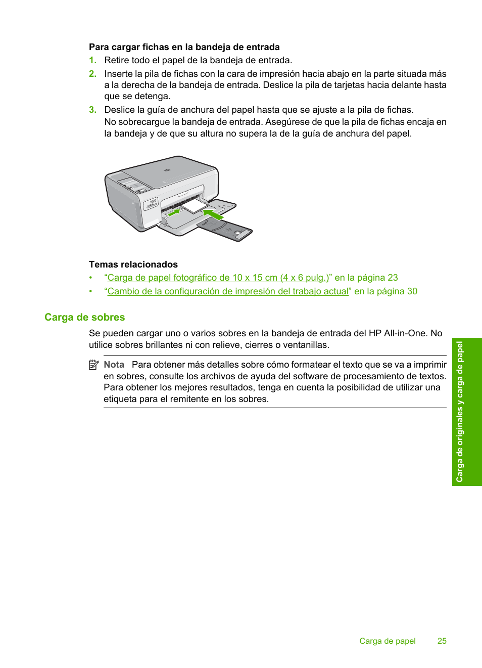 Carga de sobres | HP Impresora Todo-en-Uno HP Photosmart C4280 Manual del usuario | Página 28 / 161