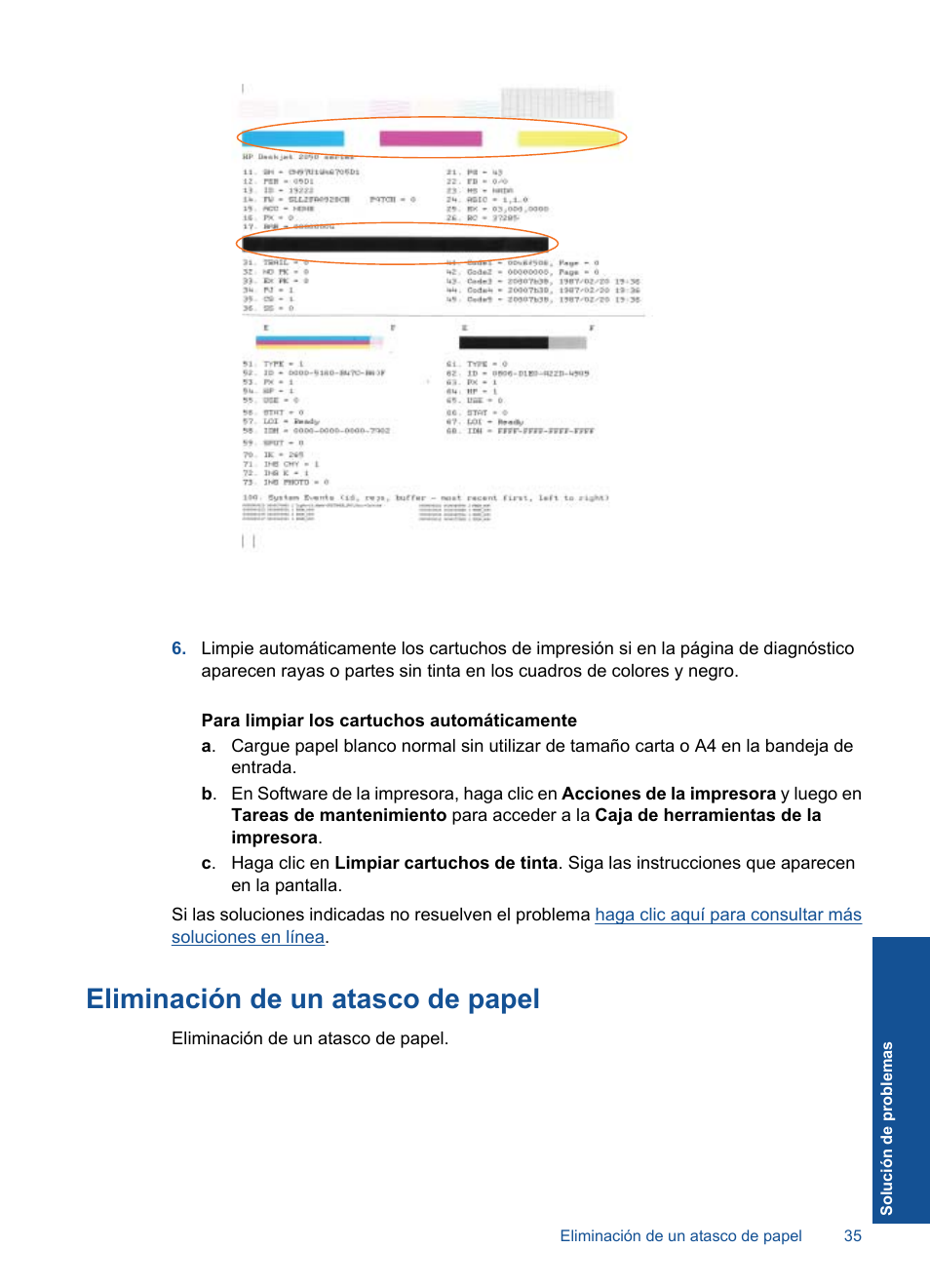 Eliminación de un atasco de papel, Pulse | HP Deskjet 2050 Manual del usuario | Página 37 / 56