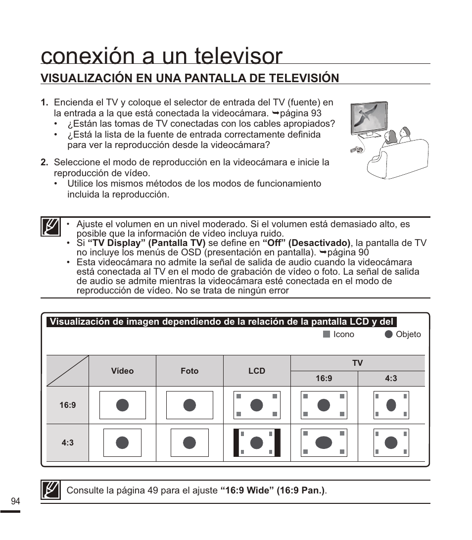 Visualización en una pantall a de televisión, Conexión a un televisor | Samsung SMX-K40BP Manual del usuario | Página 104 / 129