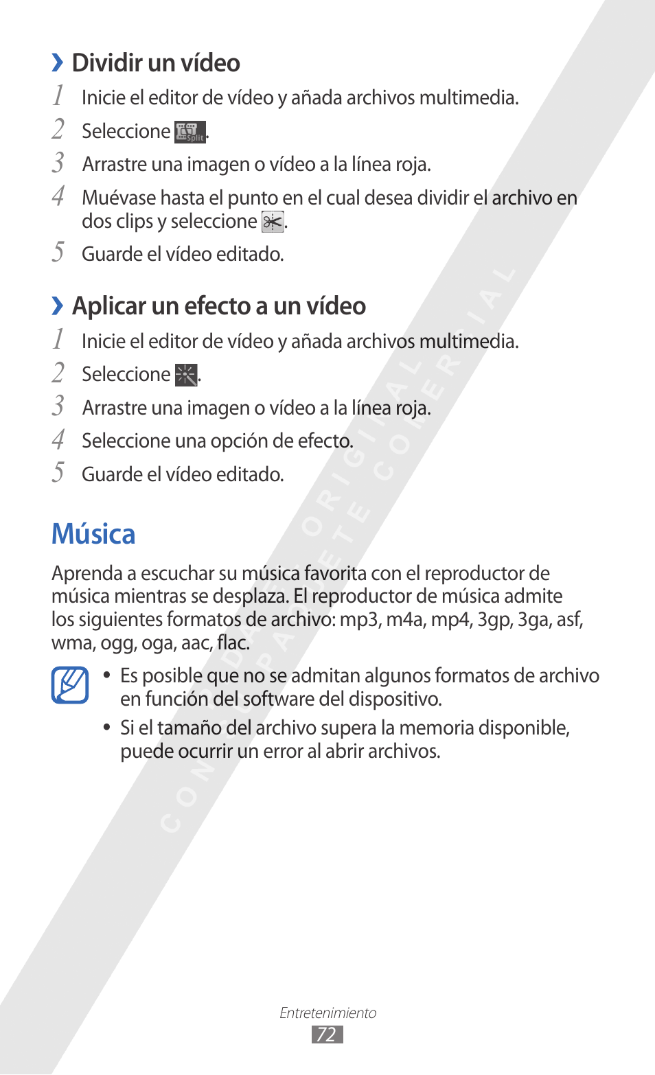 5música, Dividir un vídeo, Aplicar un efecto a un vídeo | Samsung GT-I9100-M16 Manual del usuario | Página 72 / 165