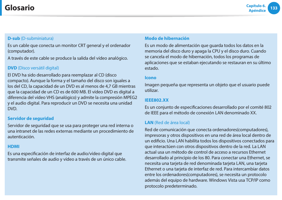 Glosario | Samsung NP270E5E Manual del usuario | Página 134 / 137