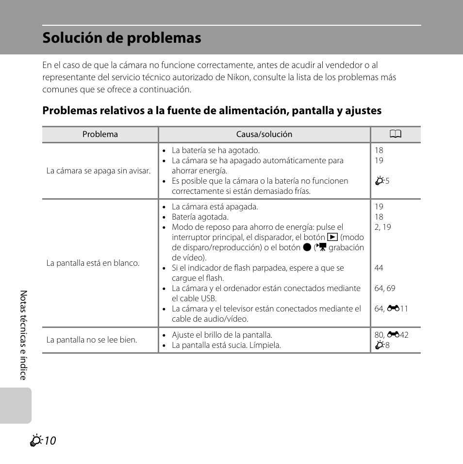 Solución de problemas, F 10 | Nikon Coolpix S30 Manual del usuario | Página 174 / 190