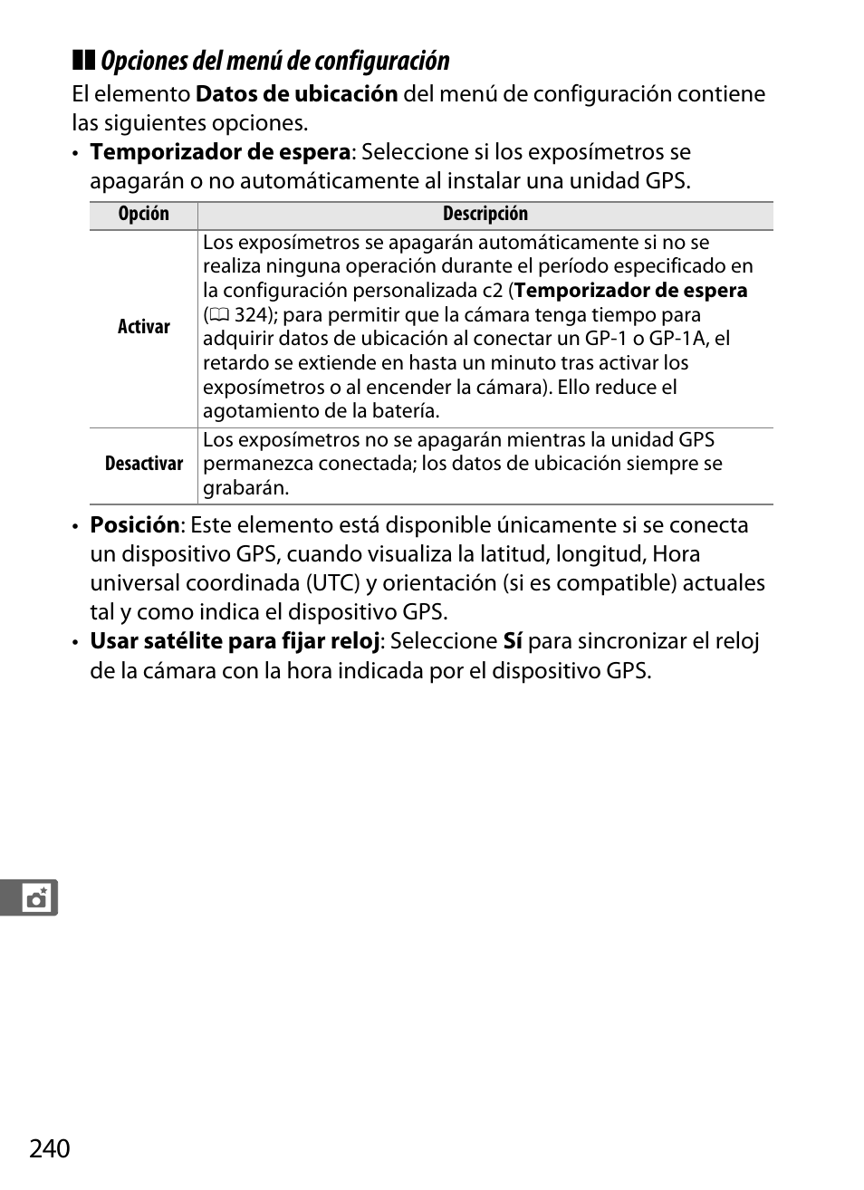 Opciones del menú de configuración | Nikon D4S Manual del usuario | Página 262 / 500