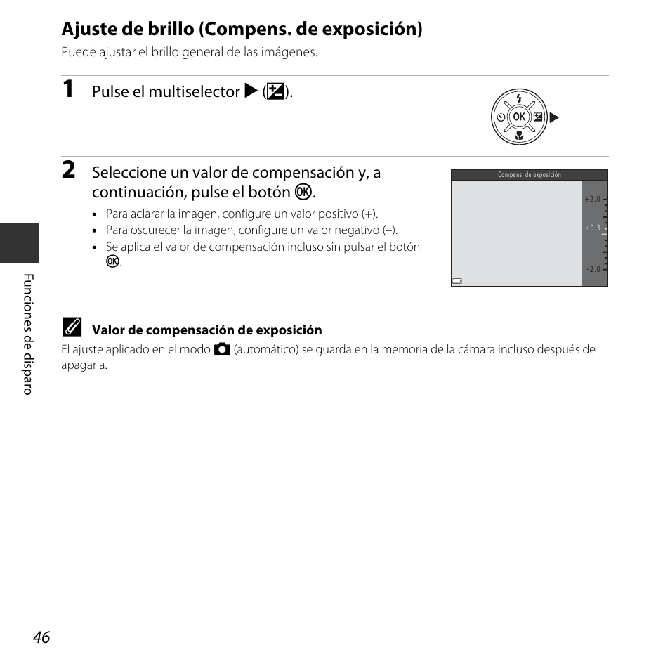 Ajuste de brillo (compens. de exposición), A 46) | Nikon COOLPIX-L330 Manual del usuario | Página 66 / 184