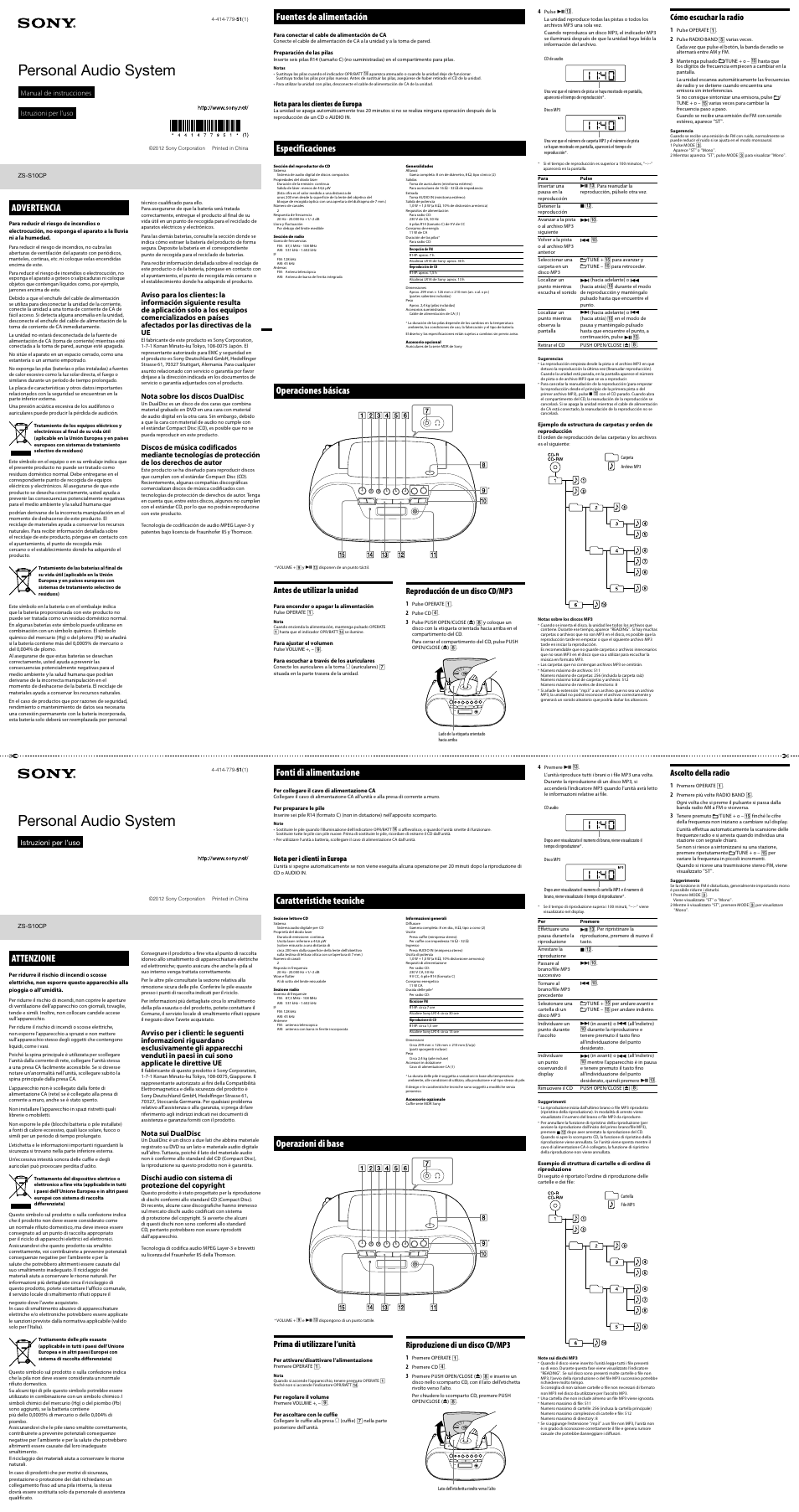 Sony ZS-S10CP Manual del usuario | Páginas: 2