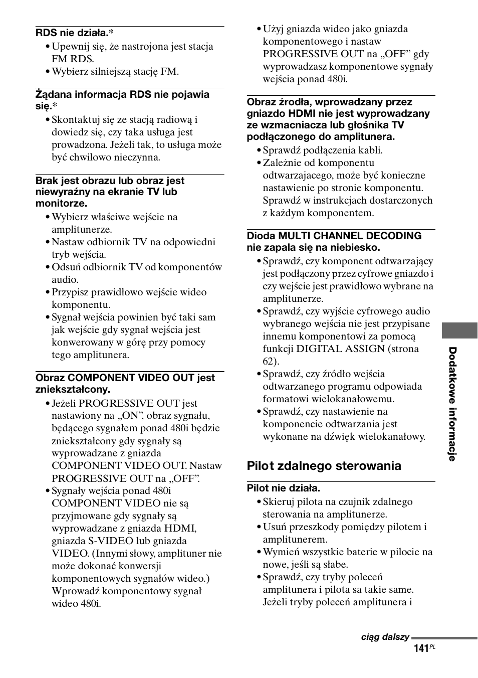 Pilot zdalnego sterowania | Sony STR-DA7100ES Manual del usuario | Página 421 / 431
