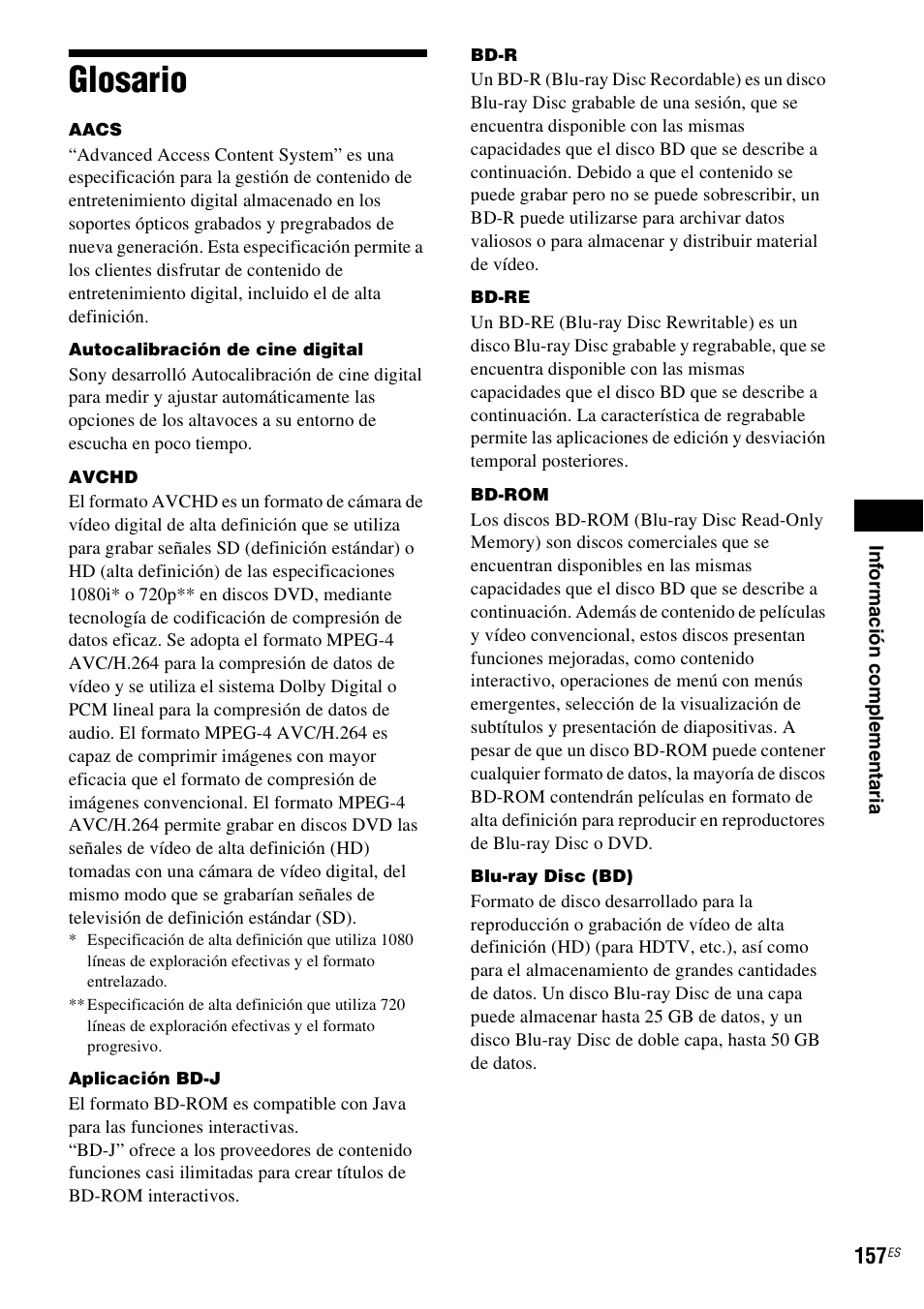 Glosario | Sony BDV-IS1000 Manual del usuario | Página 157 / 315