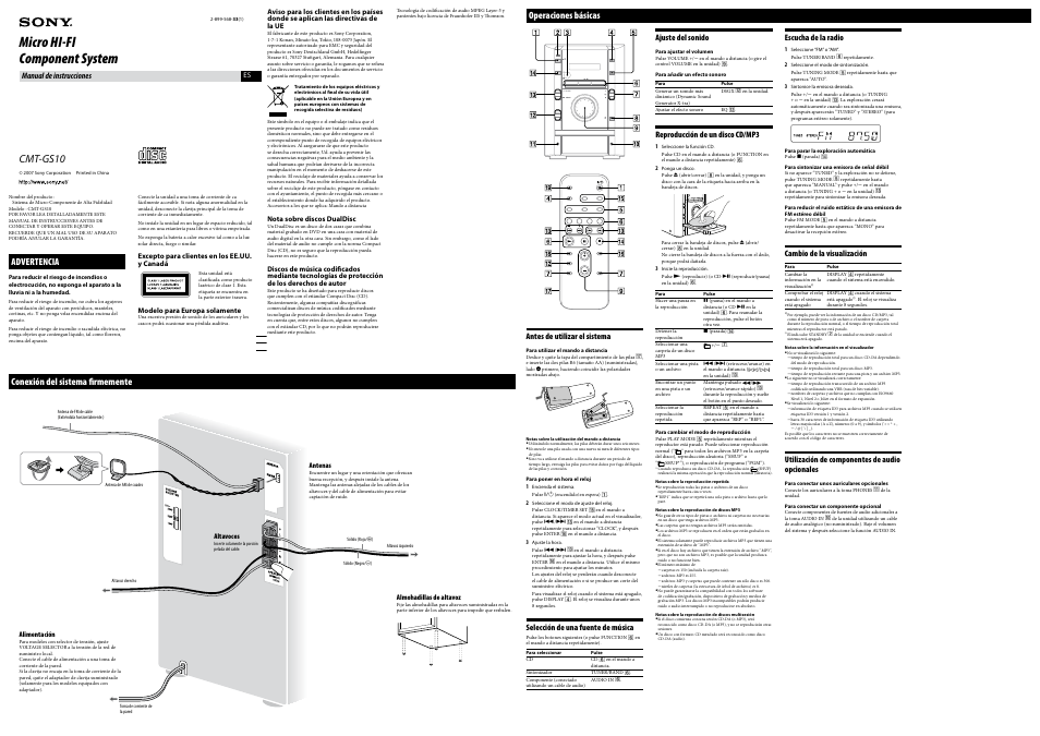 Sony CMT-GS10 Manual del usuario | Páginas: 2
