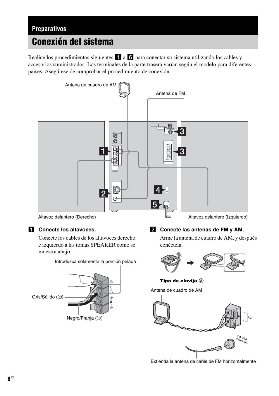 Preparativos, Conexión del sistema | Sony CMT-SV2D Manual del usuario | Página 64 / 116