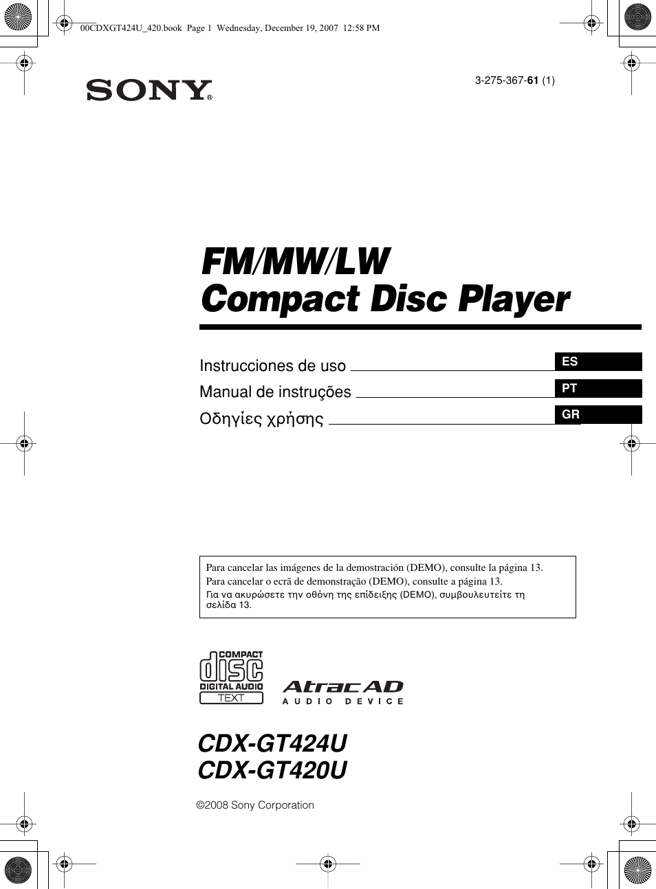 Sony CDX-GT420U Manual del usuario | Páginas: 64