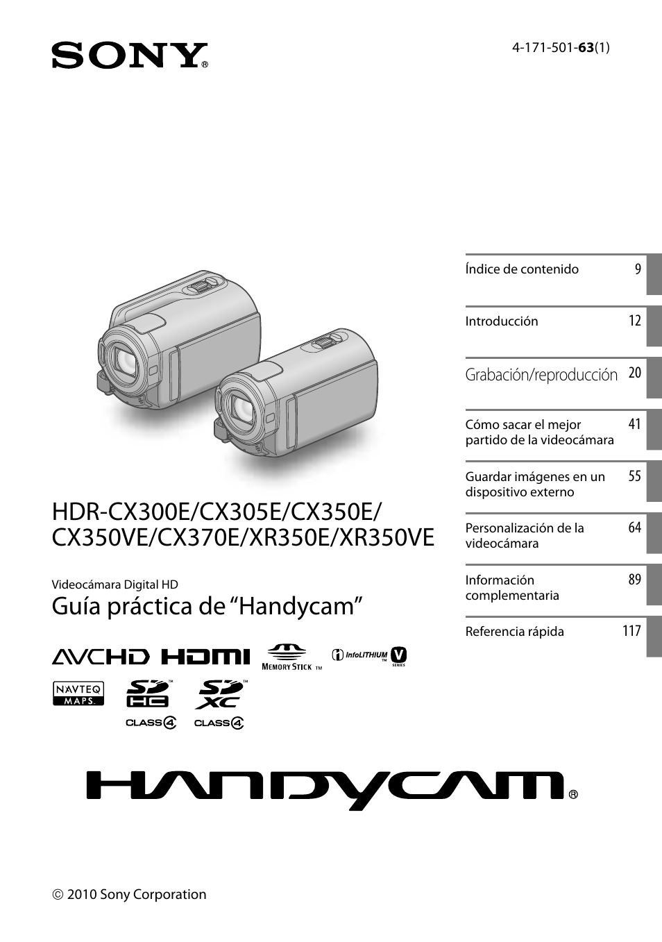 Sony HDR-CX305E Manual del usuario | Páginas: 125
