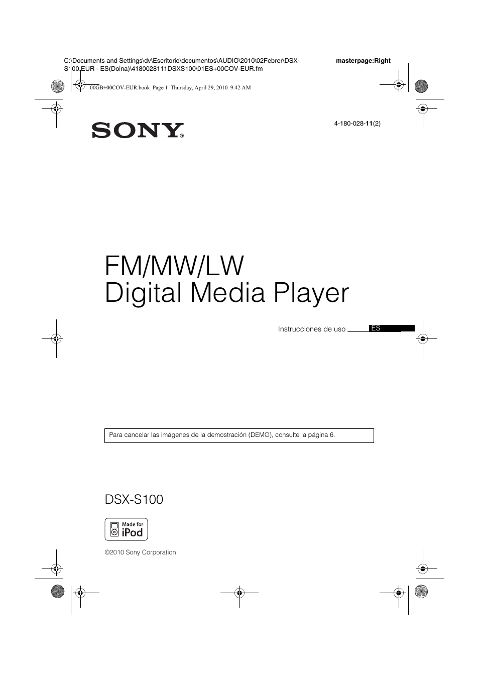 Sony DSX-S100 Manual del usuario | Páginas: 26