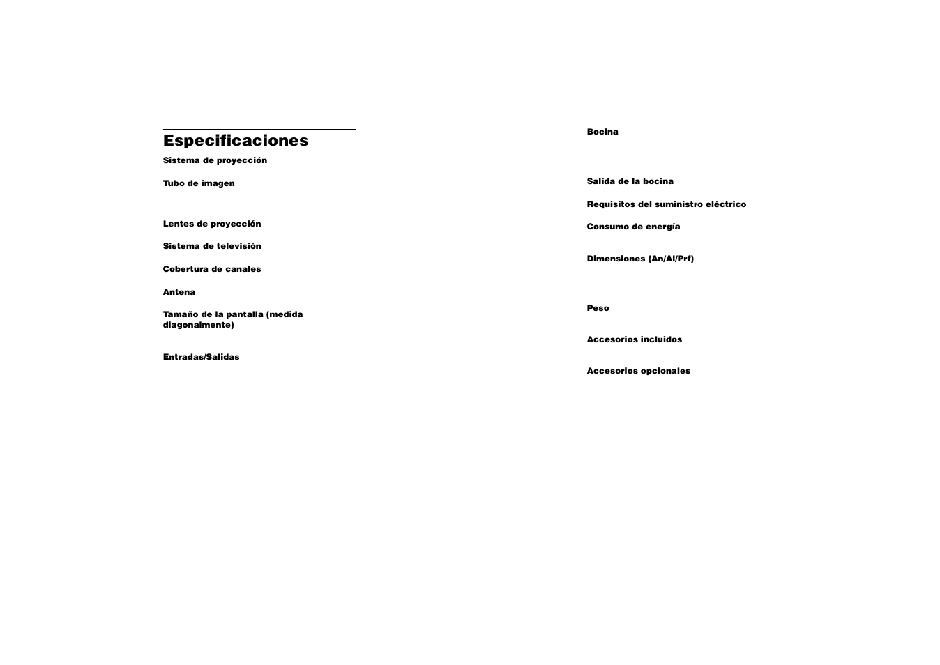 Especificaciones | Sony KP 53HS10 Manual del usuario | Página 64 / 70