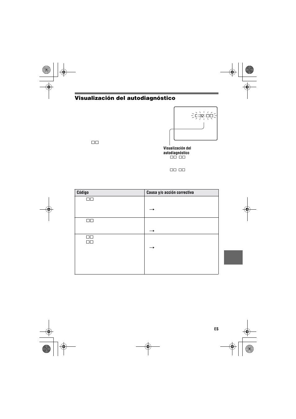 Visualización del autodiagnóstico, Visualización del autodiagnóstico .73 | Sony MVC-CD1000 Manual del usuario | Página 73 / 156