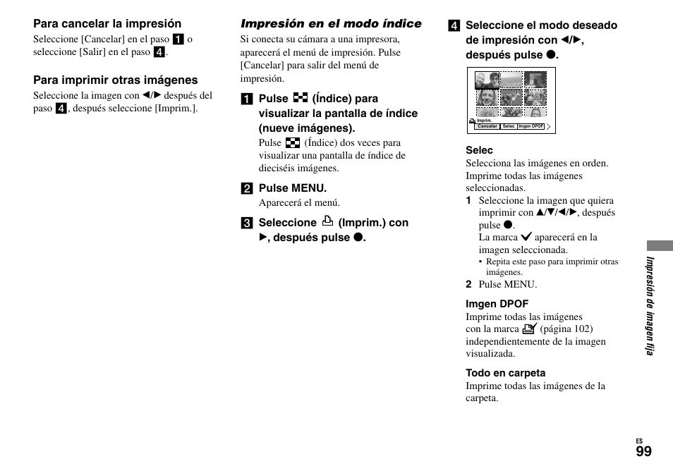 Impresión en el modo índice | Sony DSC-V3 Manual del usuario | Página 99 / 328