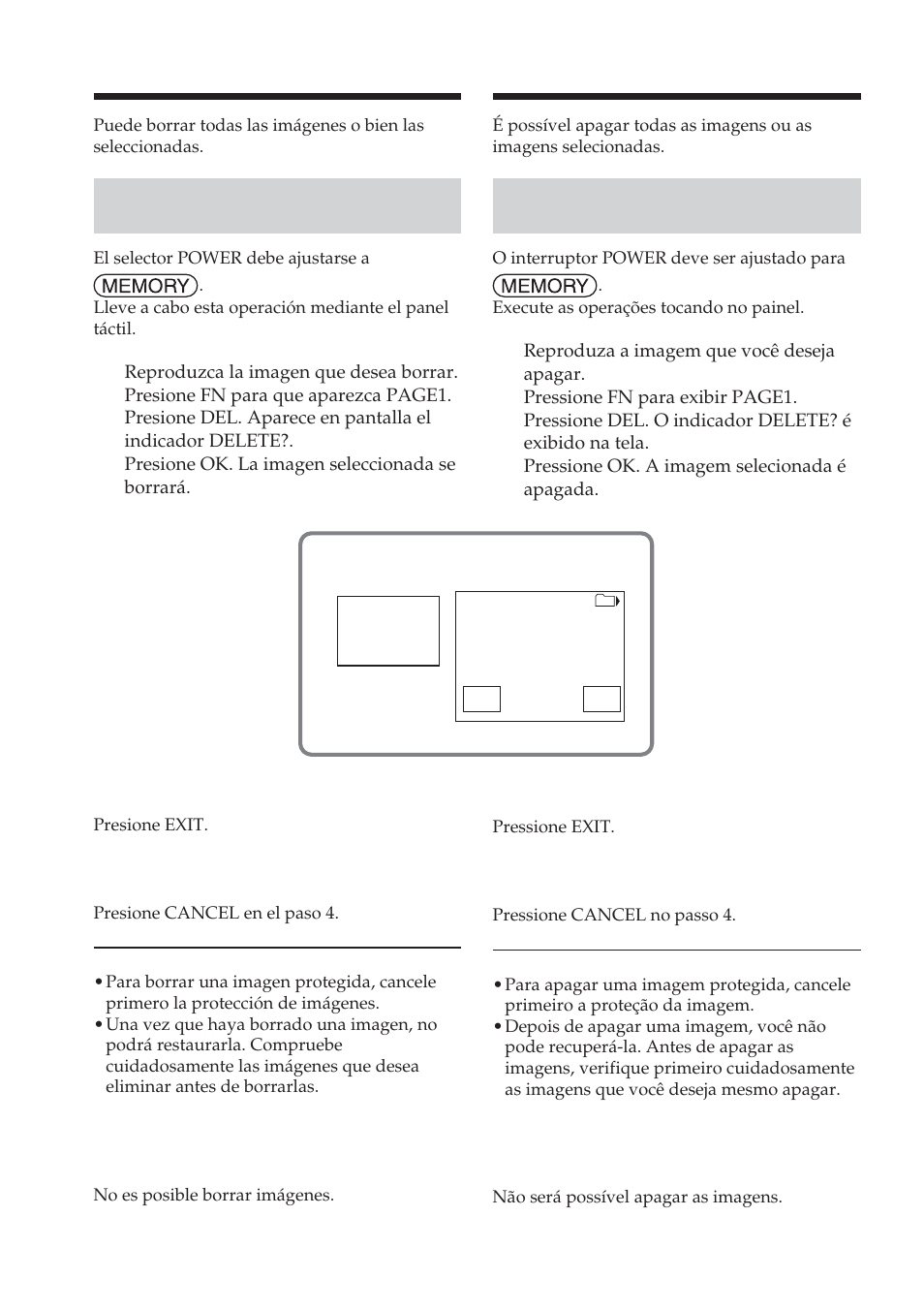 Borrado de imágenes – delete, Apagamento de imagens – delete | Sony DCR-TRV19 Manual del usuario | Página 192 / 320