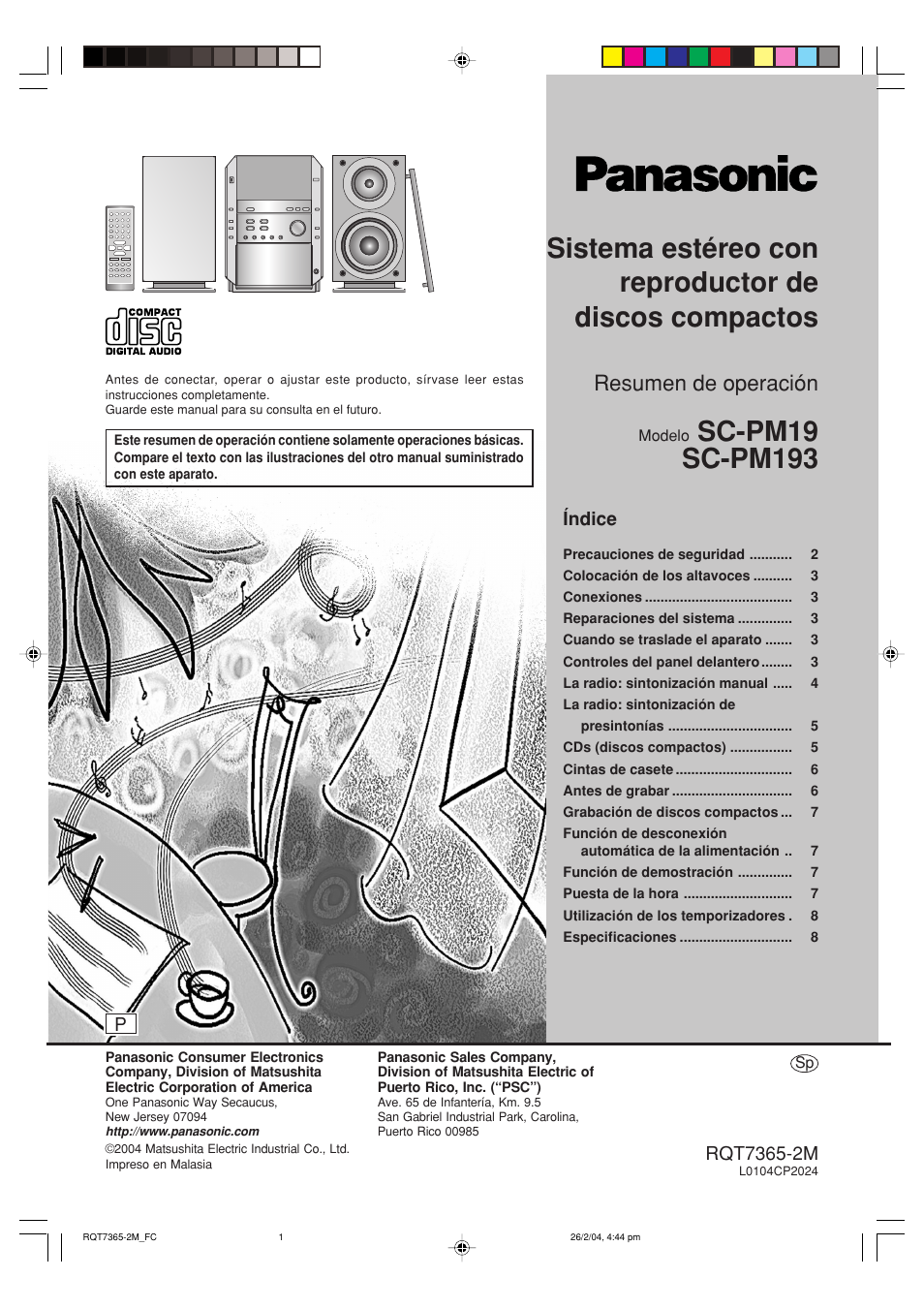 Panasonic SCPM19 Manual del usuario | Páginas: 8