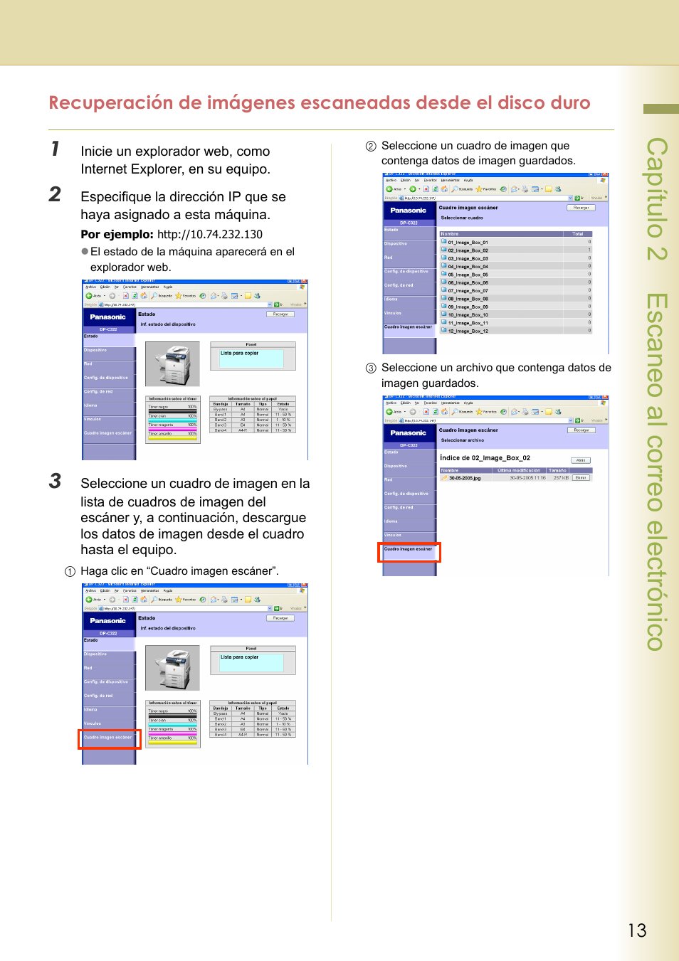 Capítulo 2 escaneo al correo electrónico | Panasonic DPC262 Manual del usuario | Página 13 / 50