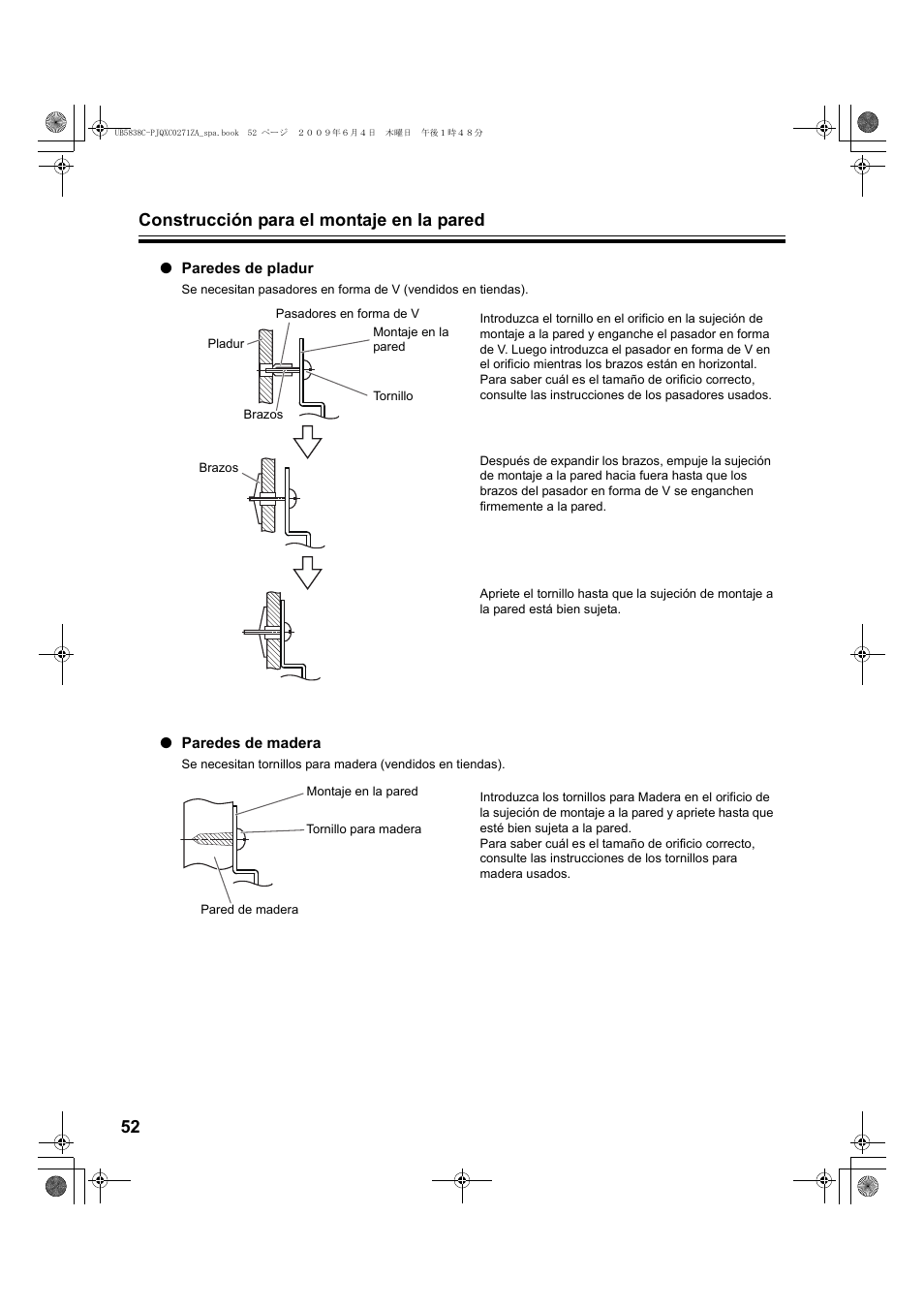 Construcción para el montaje en la pared 52 | Panasonic UB5838C Manual del usuario | Página 52 / 56