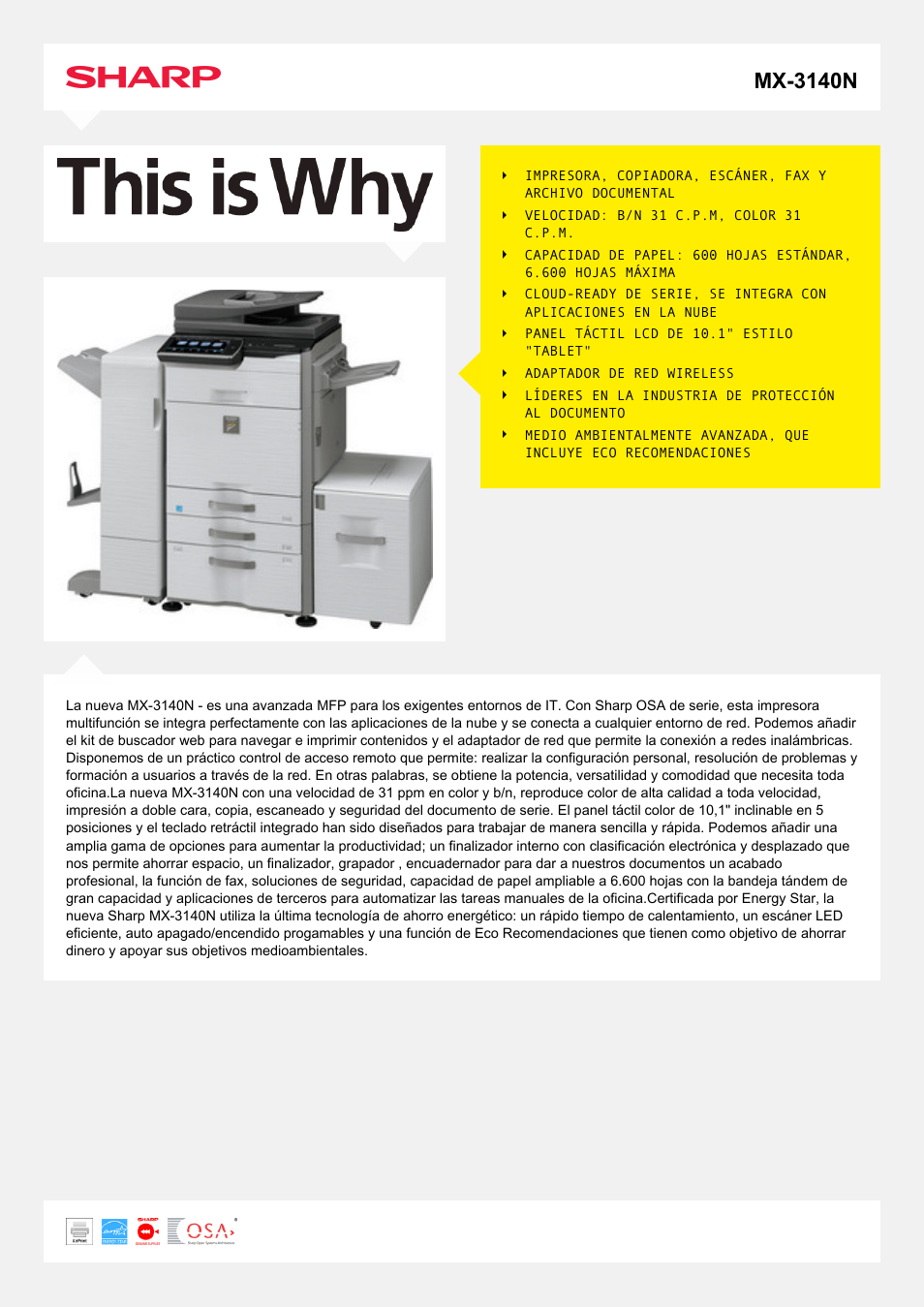 Sharp MX-3140N Manual del usuario | Páginas: 2