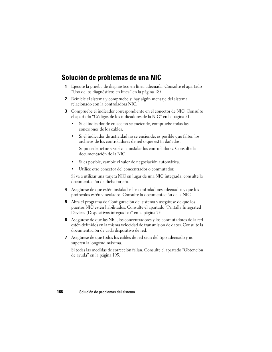 Solución de problemas de una nic | Dell PowerVault NX300 Manual del usuario | Página 166 / 212