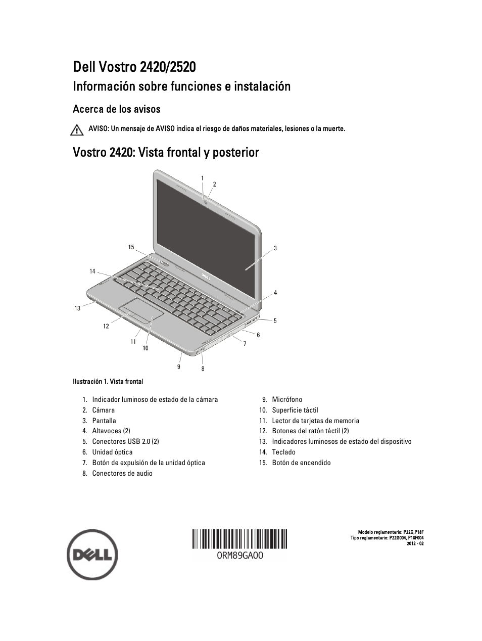 Dell Vostro 2520 (Mid 2012) Manual del usuario | Páginas: 7