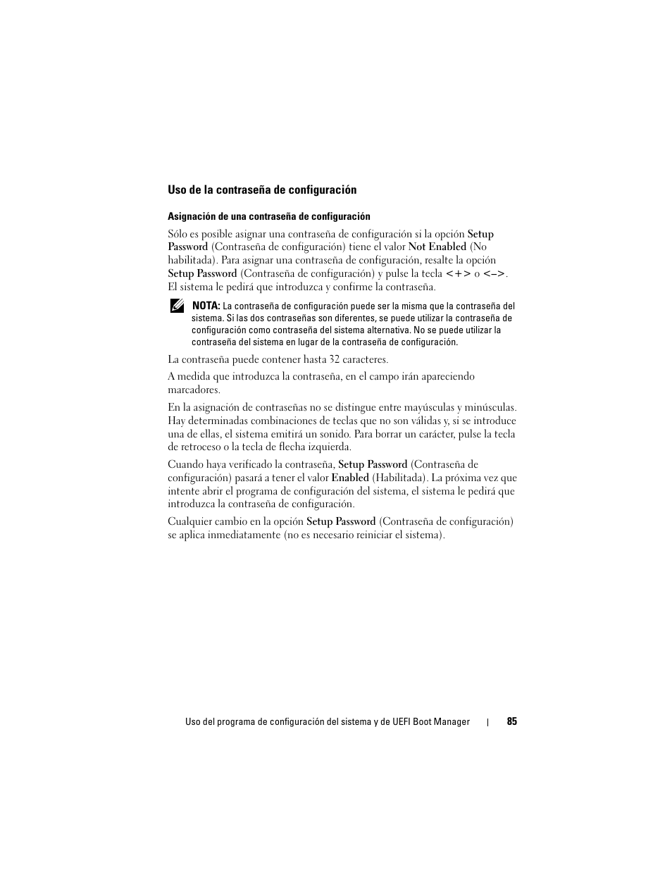 Uso de la contraseña de configuración | Dell PowerEdge T310 Manual del usuario | Página 85 / 218