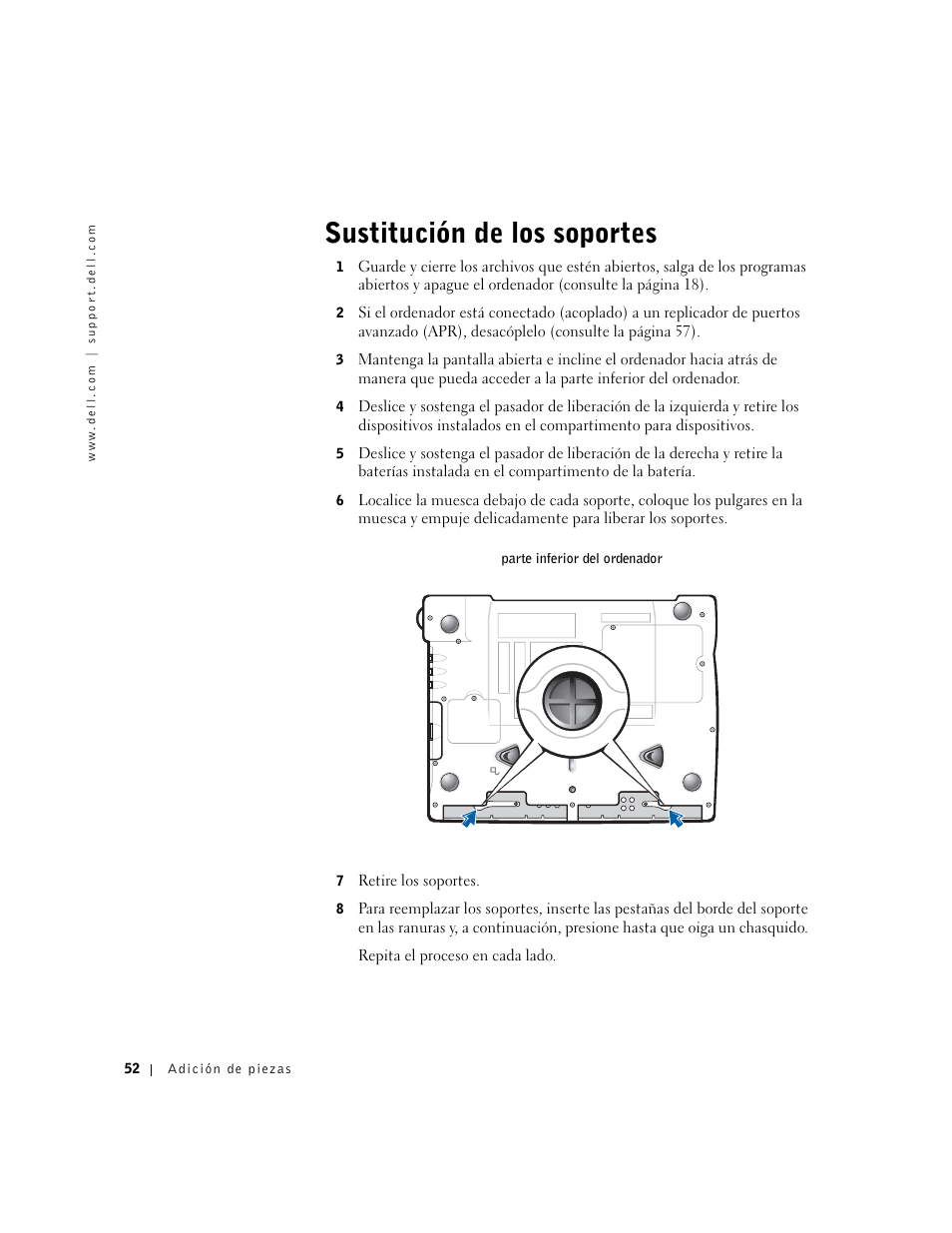 Sustitución de los soportes | Dell Inspiron 8000 Manual del usuario | Página 52 / 94