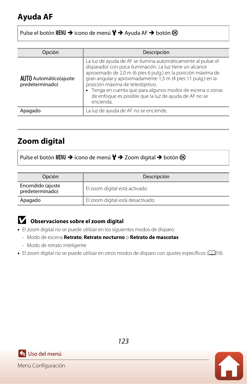 Ayuda af, Zoom digital, A123) | A123, Ayuda af zoom digital | Nikon Coolpix A300 Manual del usuario | Página 138 / 179