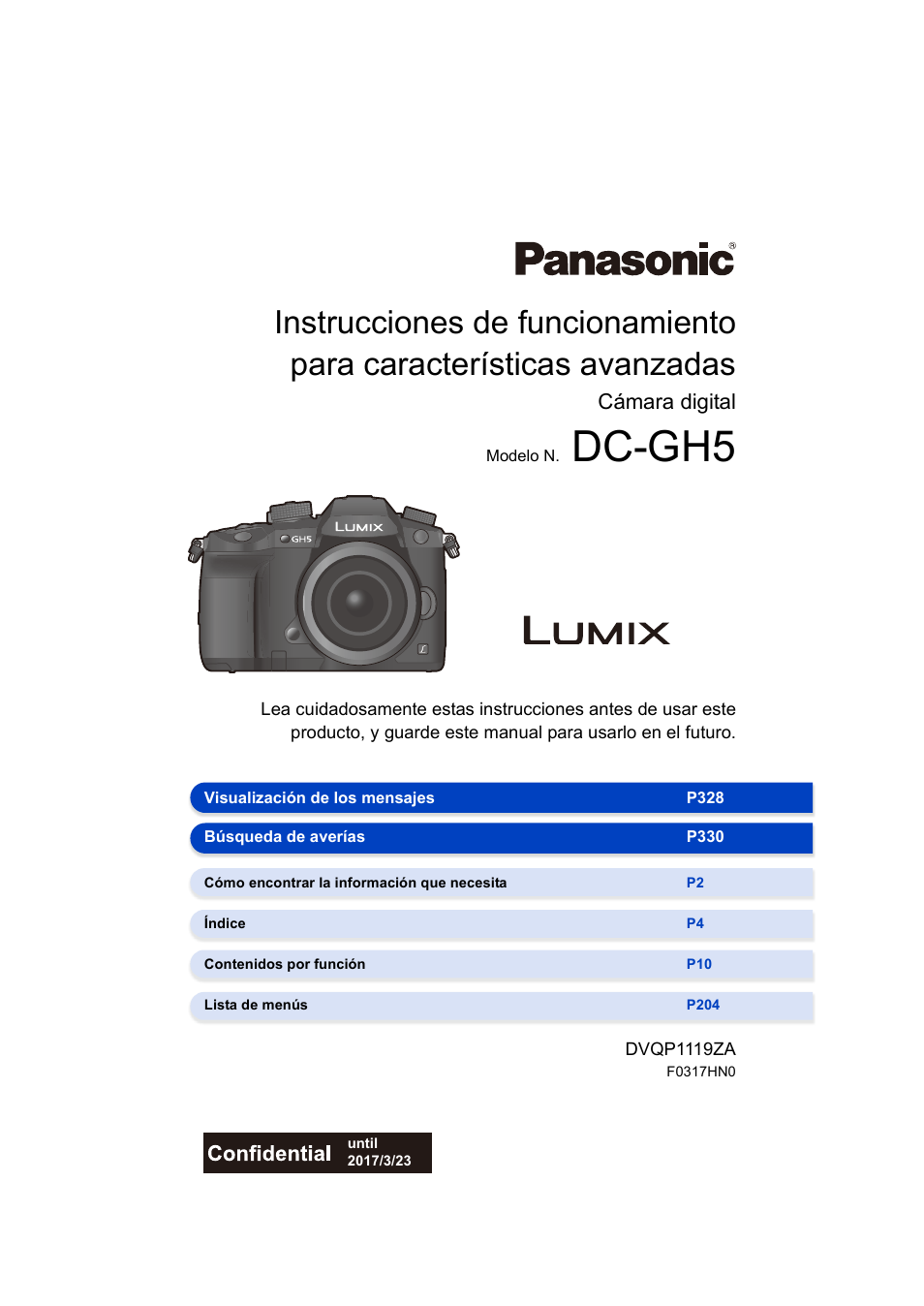 Panasonic Lumix GH5 Manual del usuario | Páginas: 347