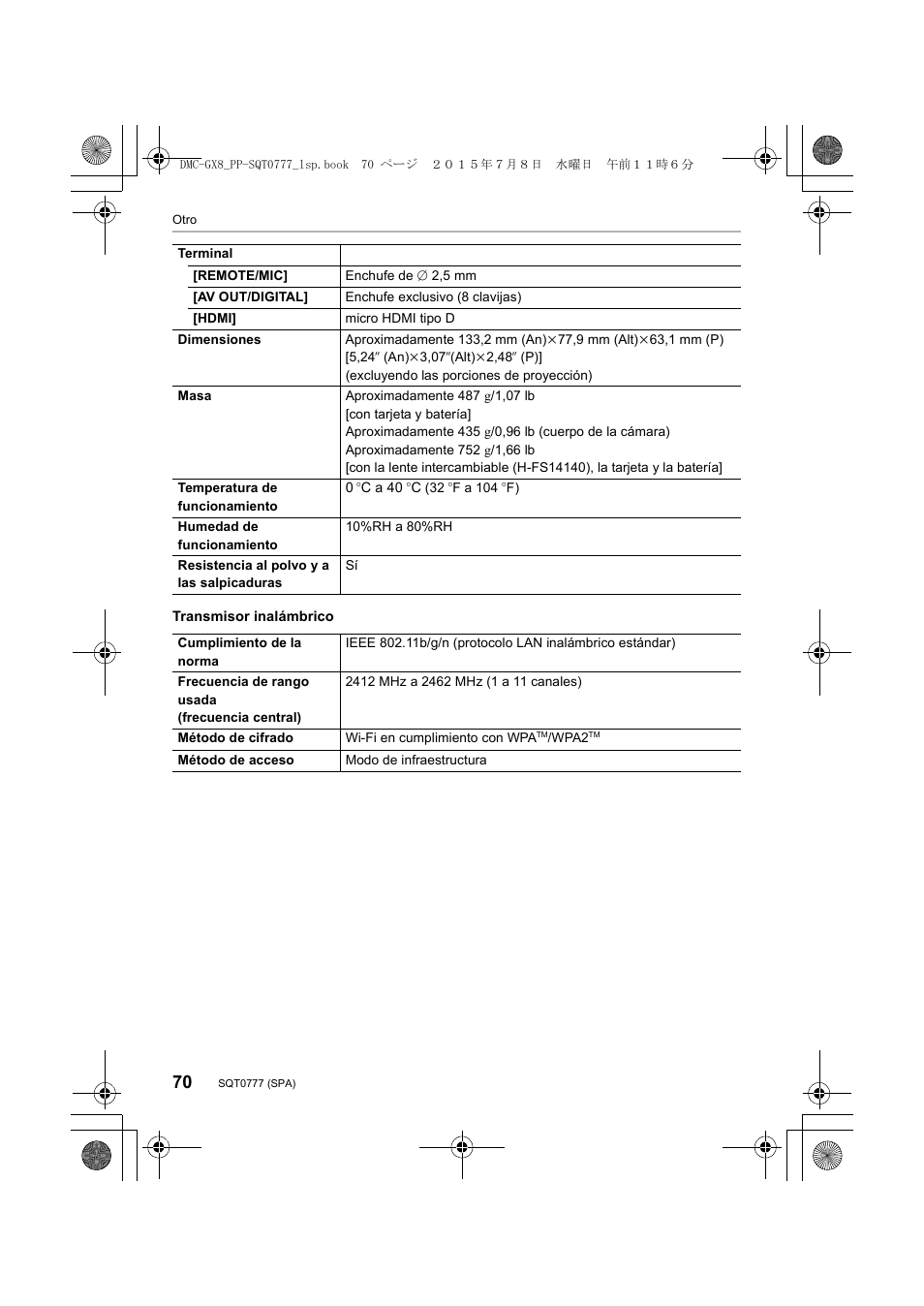 Panasonic Lumix GX8 Manual del usuario | Página 70 / 76