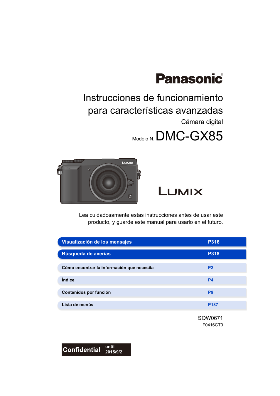 Panasonic Lumix GX80 Manual del usuario | Páginas: 337