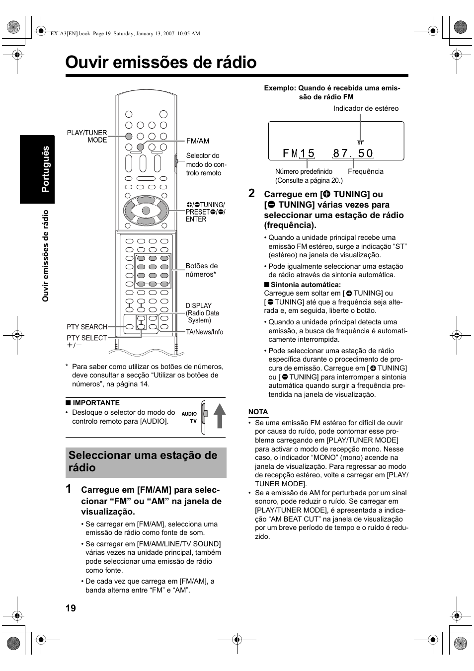Eslovenia doloroso misericordia Ouvir emissões de rádio, Seleccionar uma estação de rádio, Português | JVC EX-A3 Manual del usuario | Página 86 / 131 | Original Eslovenia doloroso misericordia Ouvir emissões de rádio, Seleccionar uma estação de rádio, Português | JVC EX-A3 Manual del usuario | Página 86 / 131 | Original