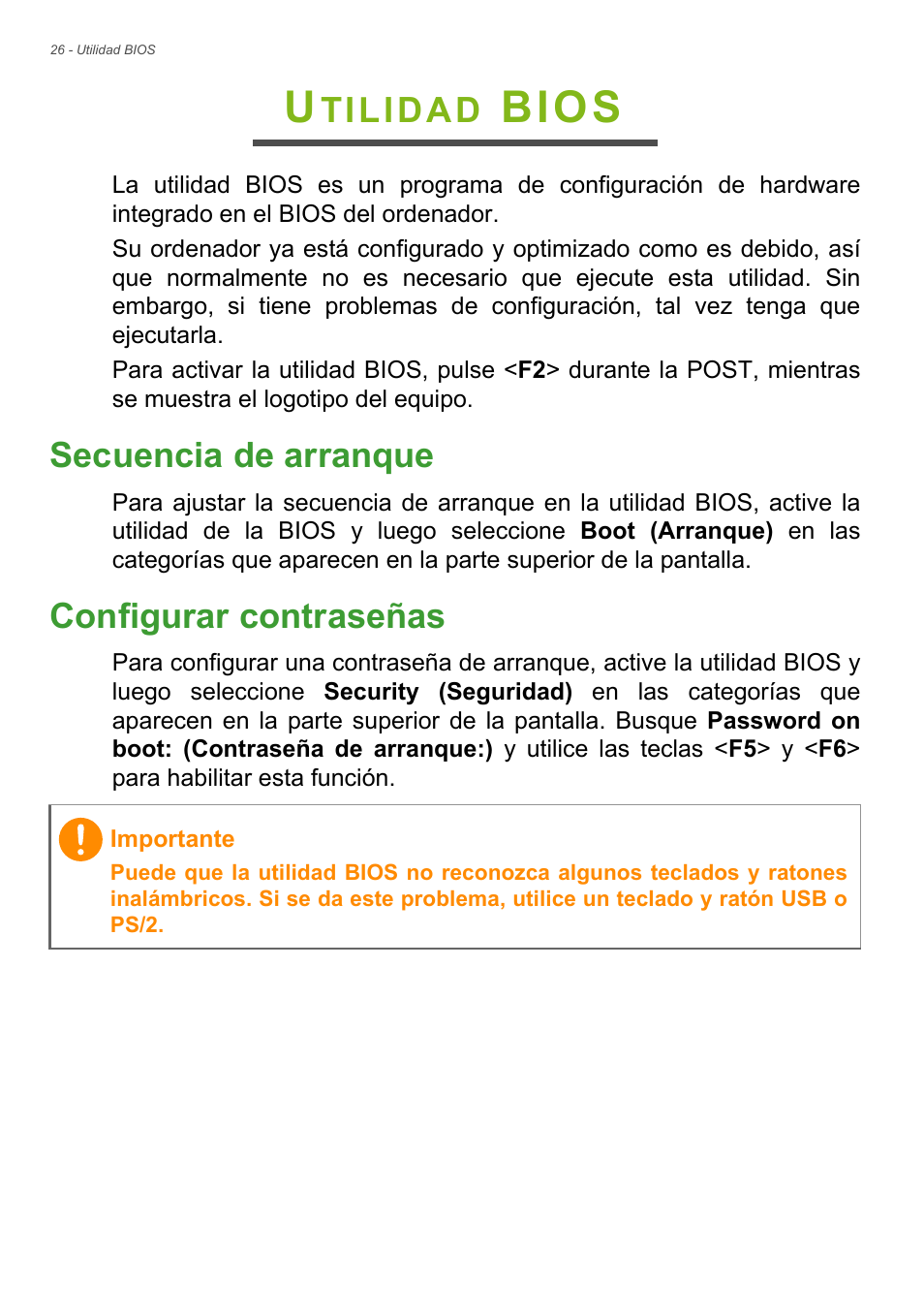 desconocido Cap Arriesgado Utilidad bios, Secuencia de arranque, Configurar contraseñas | Acer Aspire  TC-605 Manual del usuario | Página 26 / 67 | Original
