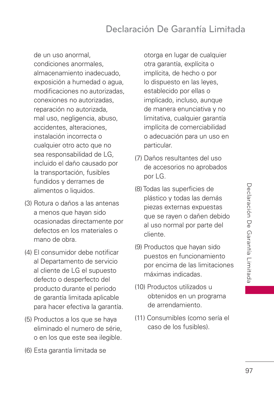 Declaración de garantía limitada | LG UN161 Manual del usuario | Página 99 / 105