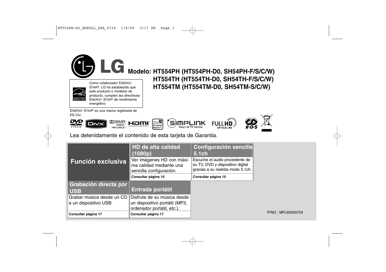 LG HT554PH Manual del usuario | Páginas: 22