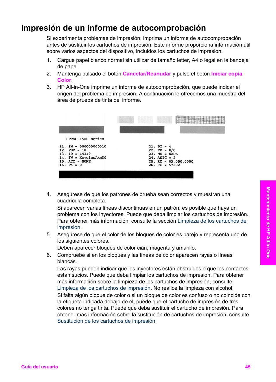 Impresión de un informe de autocomprobación | HP Impresora Todo-en-Uno