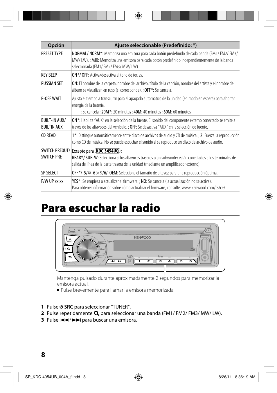 Function], Settings], Clock], Clock Adjust] [clock Adj],, 54 OFF