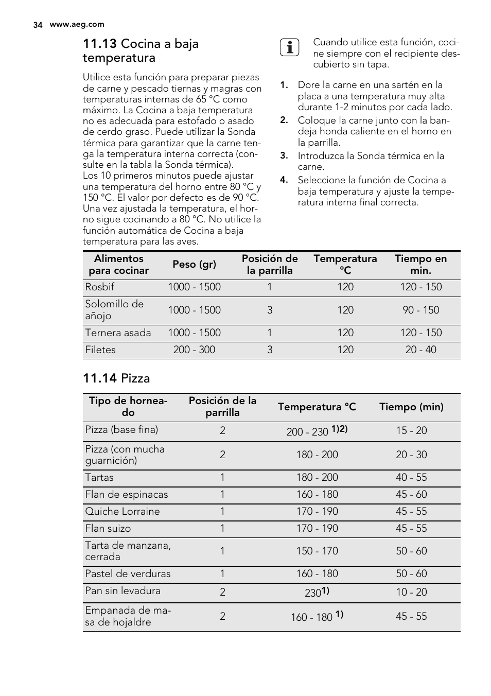 fusible Falsedad Formación 13 cocina a baja temperatura, 14 pizza | AEG BS7314021M Manual del usuario | Página 34 / 48 | Original fusible Falsedad Formación 13 cocina a baja temperatura, 14 pizza | AEG BS7314021M Manual del usuario | Página 34 / 48 | Original