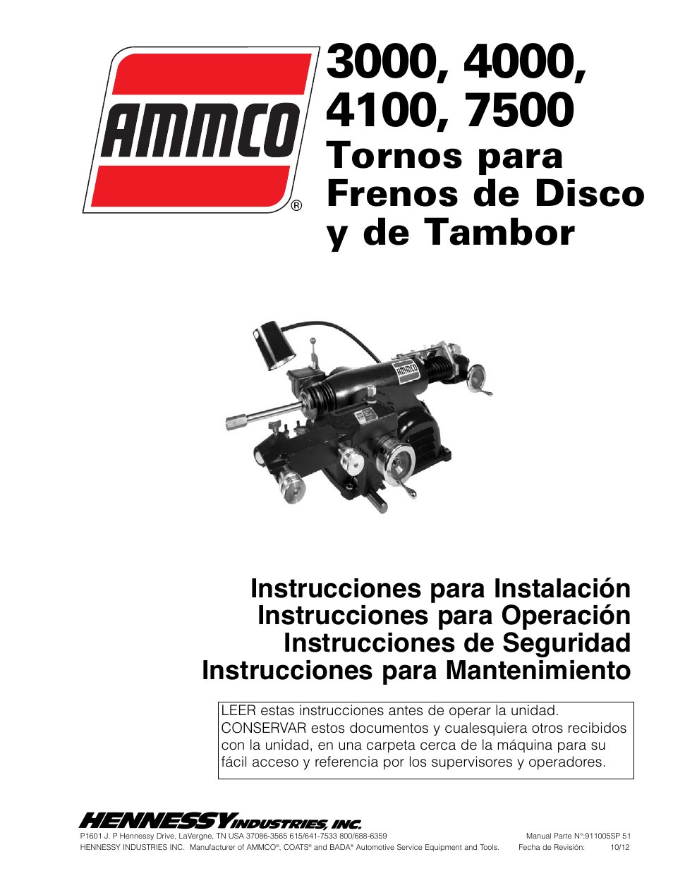AMMCO 7700 Drum and Disc Brake lathe Manual del usuario Páginas 20 Original También para