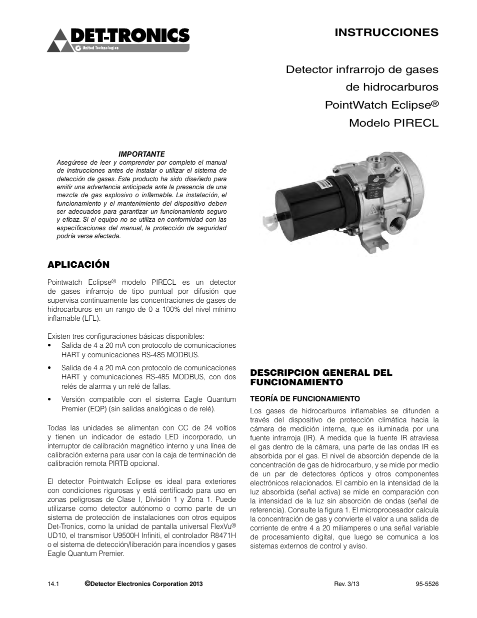 Modelo pirecl DetTronics PIRECL Infrared Hydrocarbon Gas Detector