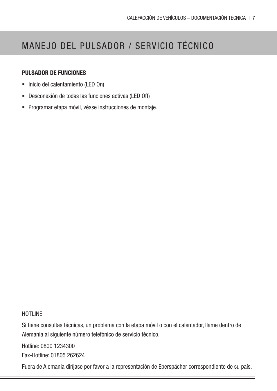 Manejo del pulsador / servicio técnico | Eberspacher EasyStart Remote+ ...