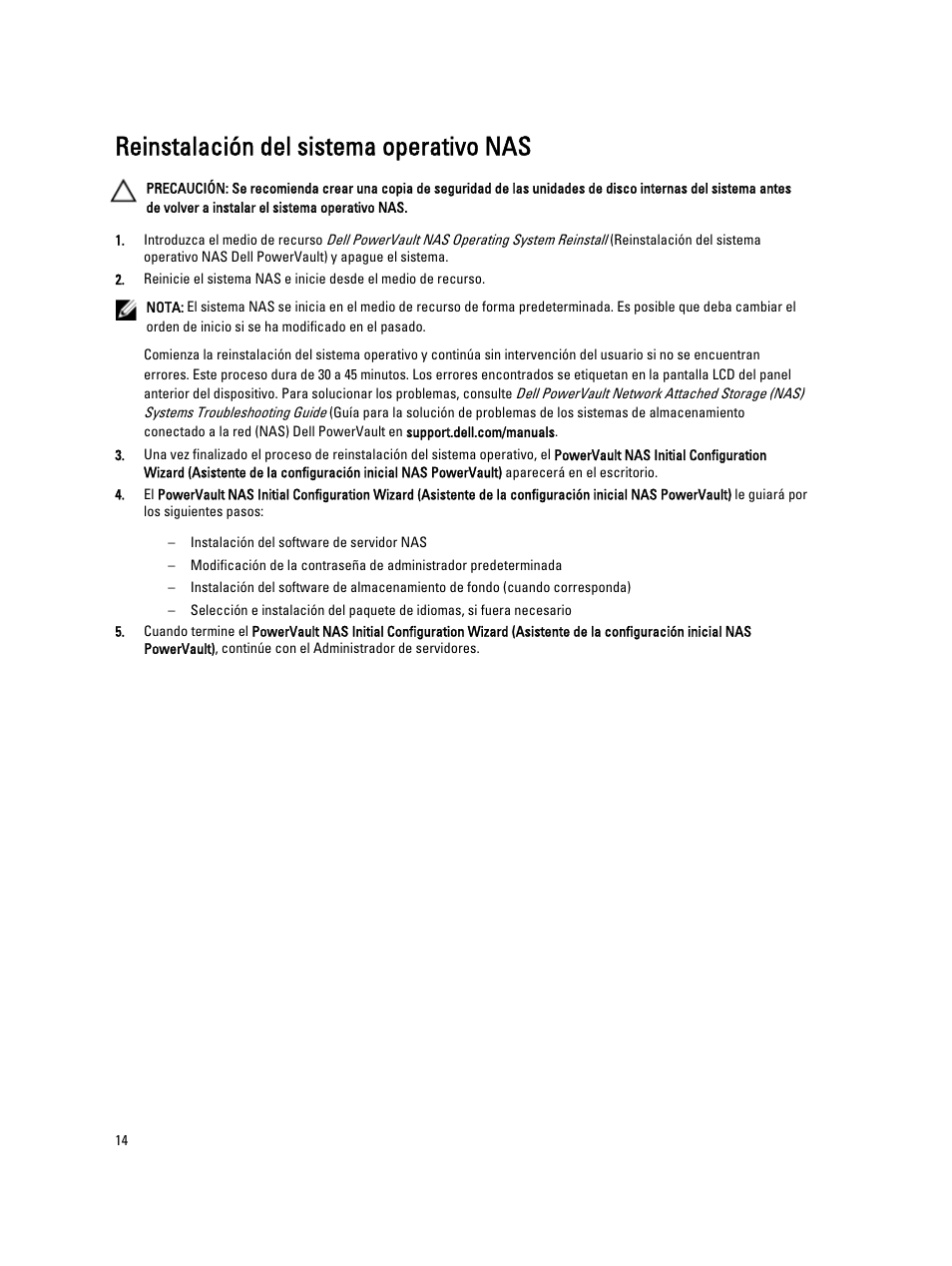 Reinstalación del sistema operativo nas | Dell PowerVault NX3000 Manual del usuario | Página 14 / 31