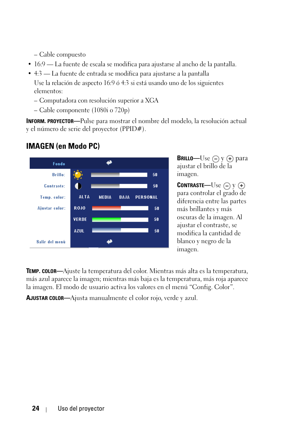 Imagen (en modo pc) | Dell 2400MP Projector Manual del usuario | Página 24 / 50