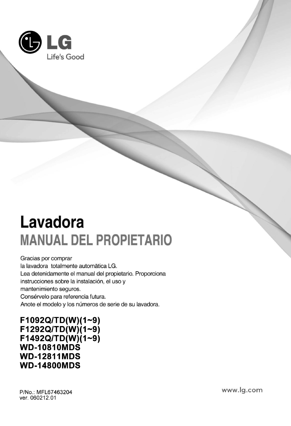 Ejercer Rubicundo Derretido LG WD-12811MDS Manual del usuario | Páginas: 36 | También para: F1292QD1