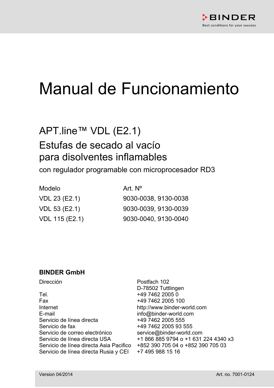 BINDER VDL 23 Manual del usuario Páginas 109 Original También