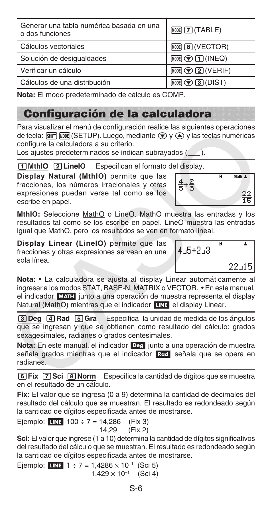 Configuración de la calculadora Casio fx115ES PLUS Manual del