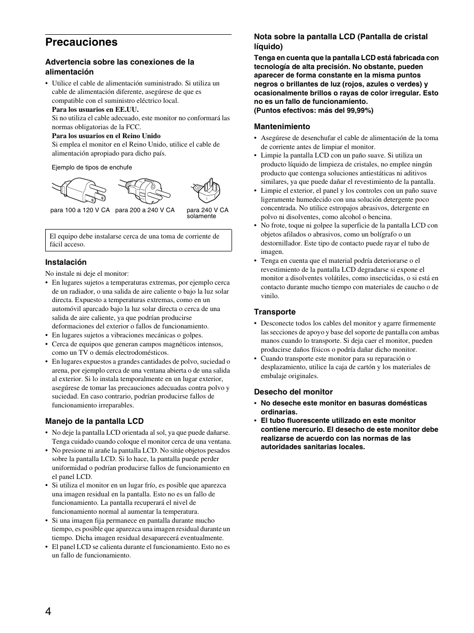 Precauciones, 4precauciones | Sony SDM-HS73 Manual del usuario | Página 6 / 21