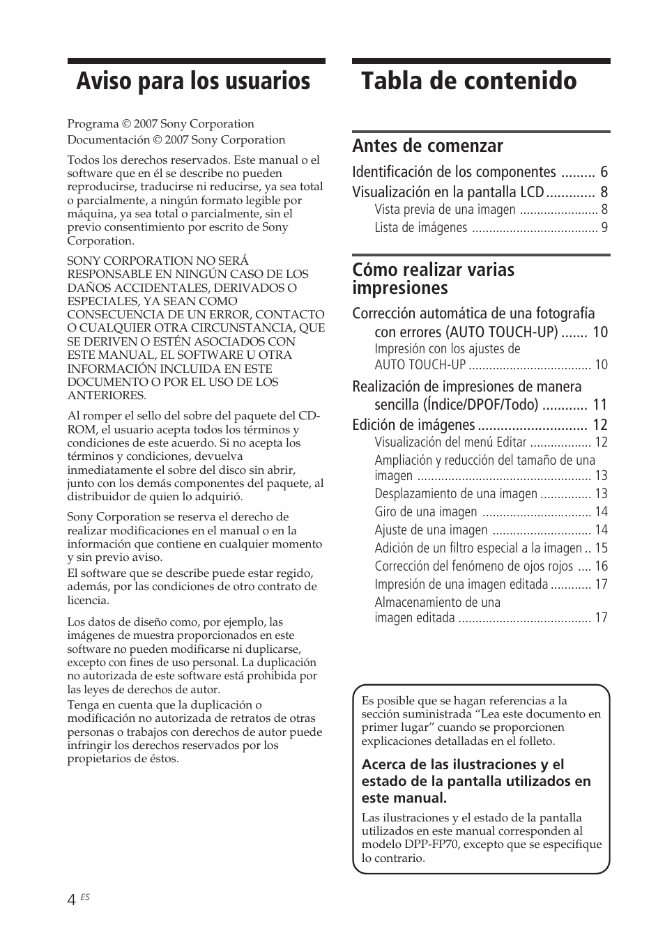 Sony DPP-FP70 Manual del usuario | Página 4 / 84
